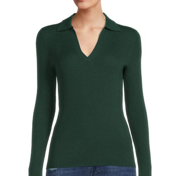 Saks Fifth Avenue Johnny Collar Merino Wool Blend Sweater S - Picture 1 of 5